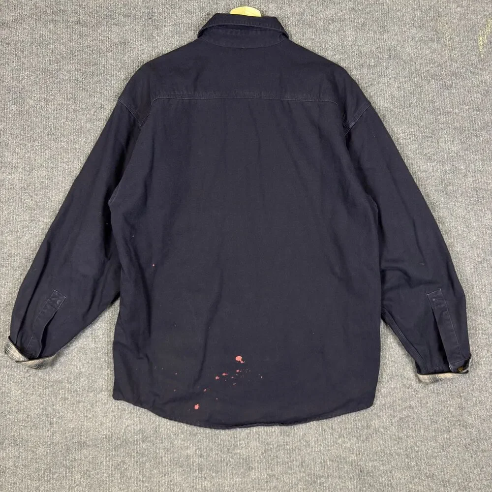 Carhartt Shirt Jacket Men's M Blue Canvas Flannel Lined Snap Front Utility Chore